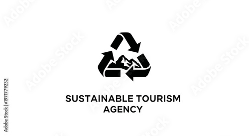 Sustainable Tourism Agency Logo with Recycling Symbol and Mountains