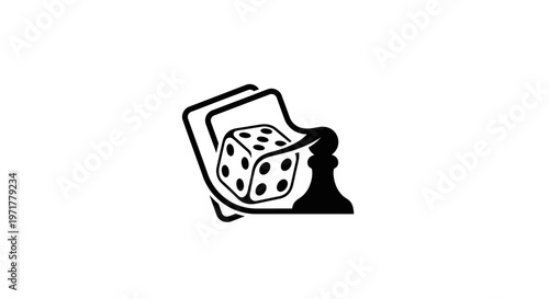 Dice and Chess Piece Icon: Game Strategy, Chance, and Board Games Concept