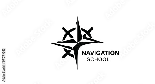 Navigation School Logo: Compass Rose and Ship Wheel Emblem