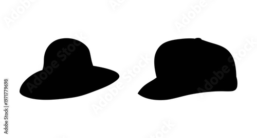 Two black silhouette hats on for design elements or icons