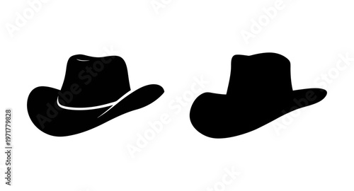Two black cowboy hats with different brim styles