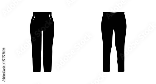 Schilderij op canvas Black pants for fashion design or clothing catalog, front and back views