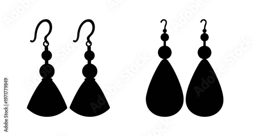 Black silhouette of a pair of earrings with teardrop and round beads