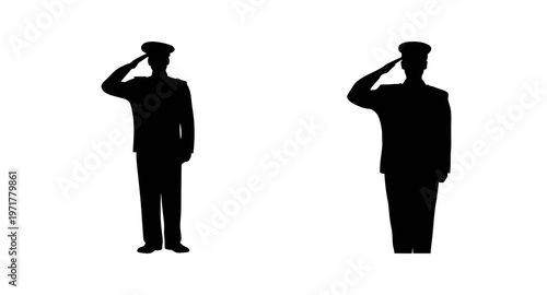 Two saluting soldiers in black silhouette on showing respect and honor
