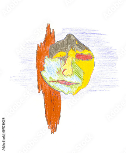 Dessin du visage d'un homme souffrant de dépression et d'anxiété.	