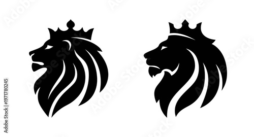 Two lion heads with crowns on isolated in black color