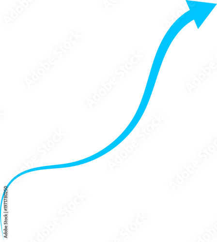 Bright blue upward arrow isolated on transparent background dynamic growth