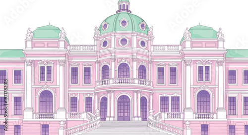 Elegant classical palace building with dome isolated on white background architecture vector illustration