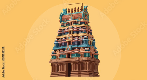 Colorful Hindu Temple Tower Architecture.
