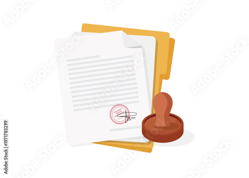 Approved Stamped Document with Folder Stock Illustration.