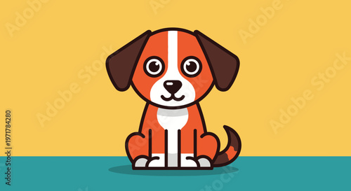 Cute Cartoon Brown Dog Sitting Down.