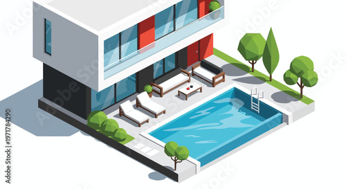 Modern house with swimming pool area.