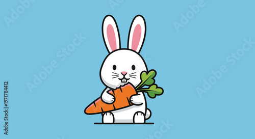 Cute white rabbit holding carrot.