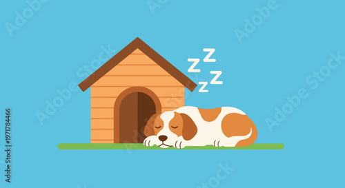 Dog Sleeping Outside Doghouse Peacefully.