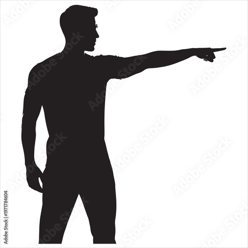 Black silhouette man pointing, gesturing, directional sign, human figure
