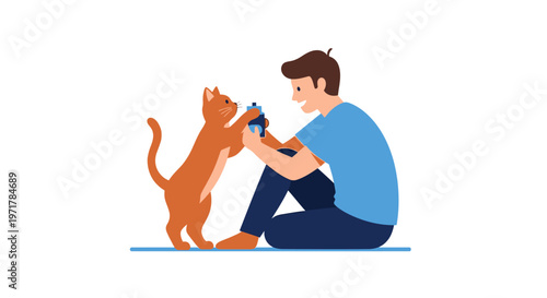 Man sitting with orange cat.