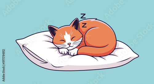 Sleeping Orange Cat on Pillow.