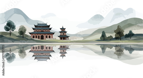 Traditional Asian Pagoda Architecture Style Building.