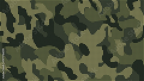Organic olive green camouflage background with fine dotted pixels for tactical hunting and military gear
