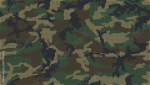 Classic military green camouflage pattern with dotted texture effect for tactical army background and design