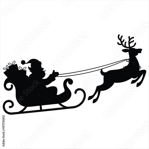 Santa claus riding in his sleigh pulled by a reindeer