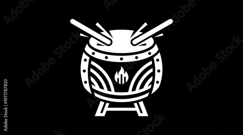 Minimalist White Taiko Drum on Black Background