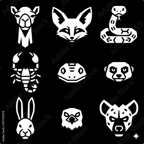 Collection of animal faces and heads.