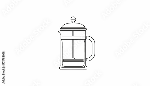 French Press Coffee Maker Icon: Simple Line Art for Brewing Hot Beverages