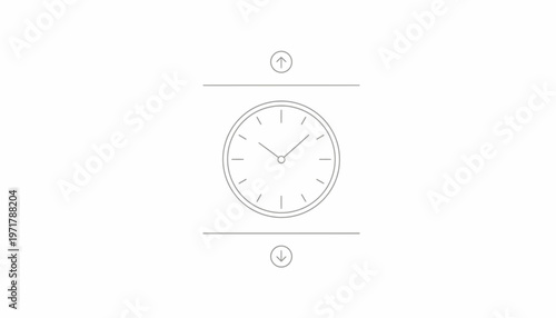 Minimalist Clock Icon with Up and Down Arrows, Time Management Concept