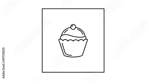 Minimalist cupcake icon, simple line art dessert symbol, sweet treat graphic
