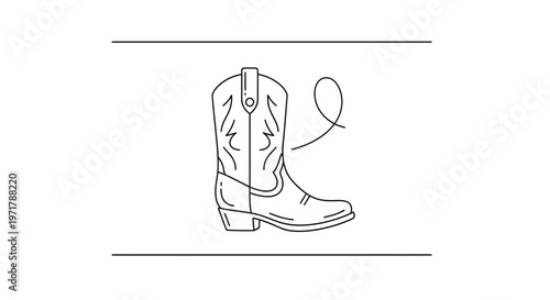 Minimalist Cowboy Boot Line Art with Swirl