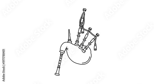 Bagpipes Drawing, Scottish Musical Instrument, Line Art Illustration