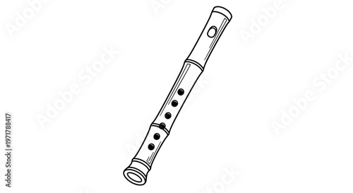 Bamboo Flute Illustration: Traditional Musical Instrument, Woodwind, Simple Line Art