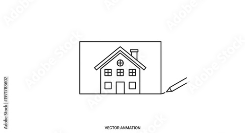 House blueprint drawing animation, pencil sketching architectural design on paper