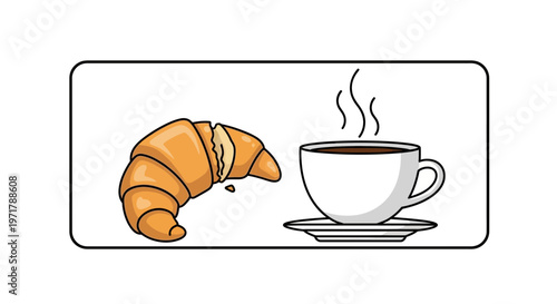 Hot Coffee Cup and Fresh Croissant for Breakfast