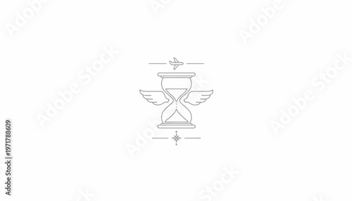 Hourglass with Wings and Airplane Icon, Symbolizing Time Travel and Speed