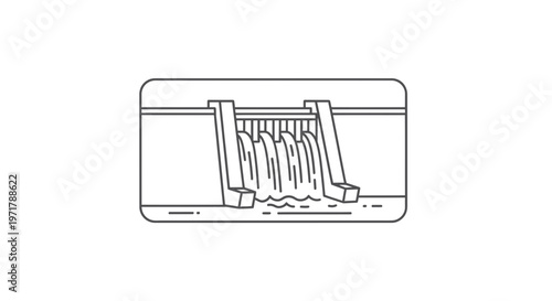 Hydroelectric Dam Icon: Clean Water Flowing Through Spillway, Renewable Energy Concept
