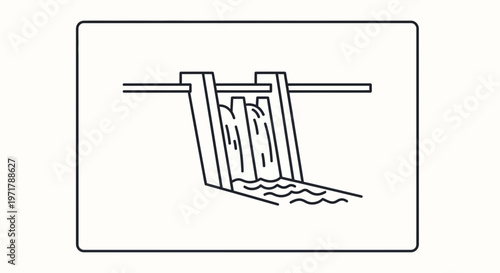 Hydroelectric Dam Water Flowing Engineering Structure Icon Line Art
