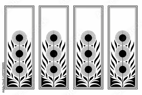 Four black and white designs with flowers