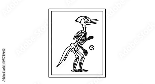 Dinosaur Skeleton Playing Soccer Ball