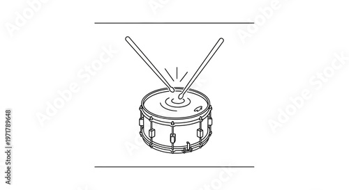 Drum and Drumsticks - Line Art Illustration of Musical Instrument