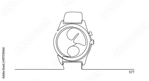 Minimalist continuous line drawing of a modern wristwatch, elegant and simple design.
