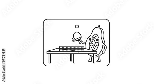 Cute Papaya Character Playing Ping Pong, Funny Food Illustration
