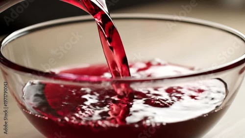 Red wine pouring into glass.