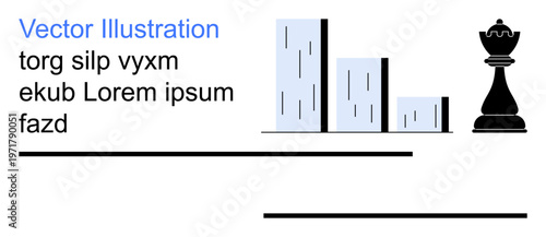 Business strategy, growth visualization, data analysis, leadership planning, success metrics, decision-making. Bar graph and a chess king. Business strategy and growth visualization concept