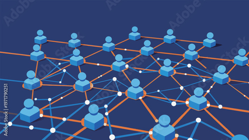 Connection of people in a digital network showing lines and nodes during the modern era of technology and social interactions