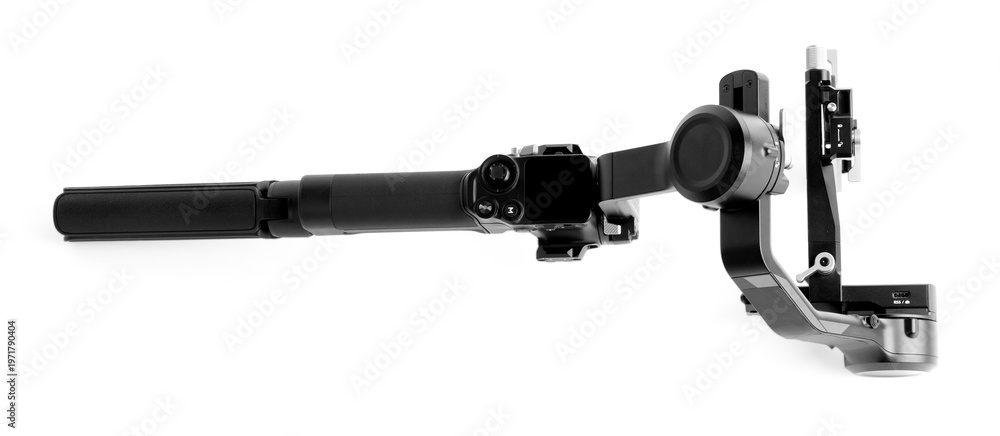 Naklejka premium Gimbal stabilizer isolated on white. Professional filming equipment