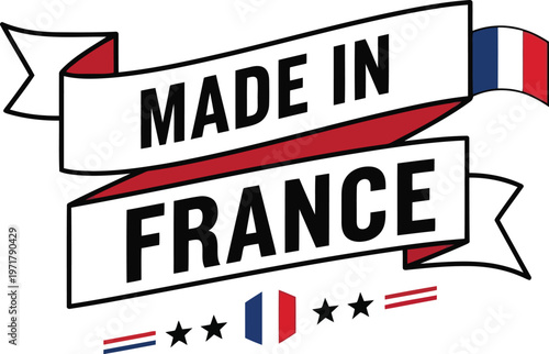 Made in France label with flag emblem for authentic French product branding and export certification