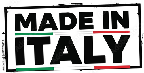 Black grunge made in italy stamp isolated on white background for authentic italian product label