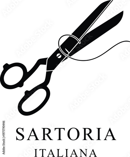 tailor shop logo with scissors and thread icon for professional clothing alteration and fashion design
